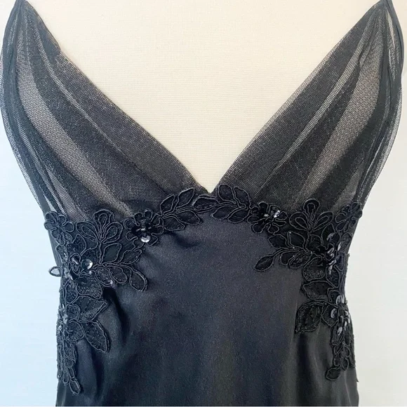 🌺SOLD🌺 Y2K Frederick’s of Hollywood Silky Sheer Black Maxi Gown Slip Dress - Picture 3 of 10